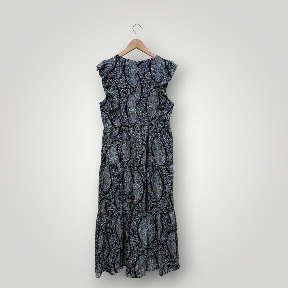 J.Crew Womens Blue Paisley Tiered Ruffle Midi Dress B0664 Size 12P Petite - Picture 5 of 12